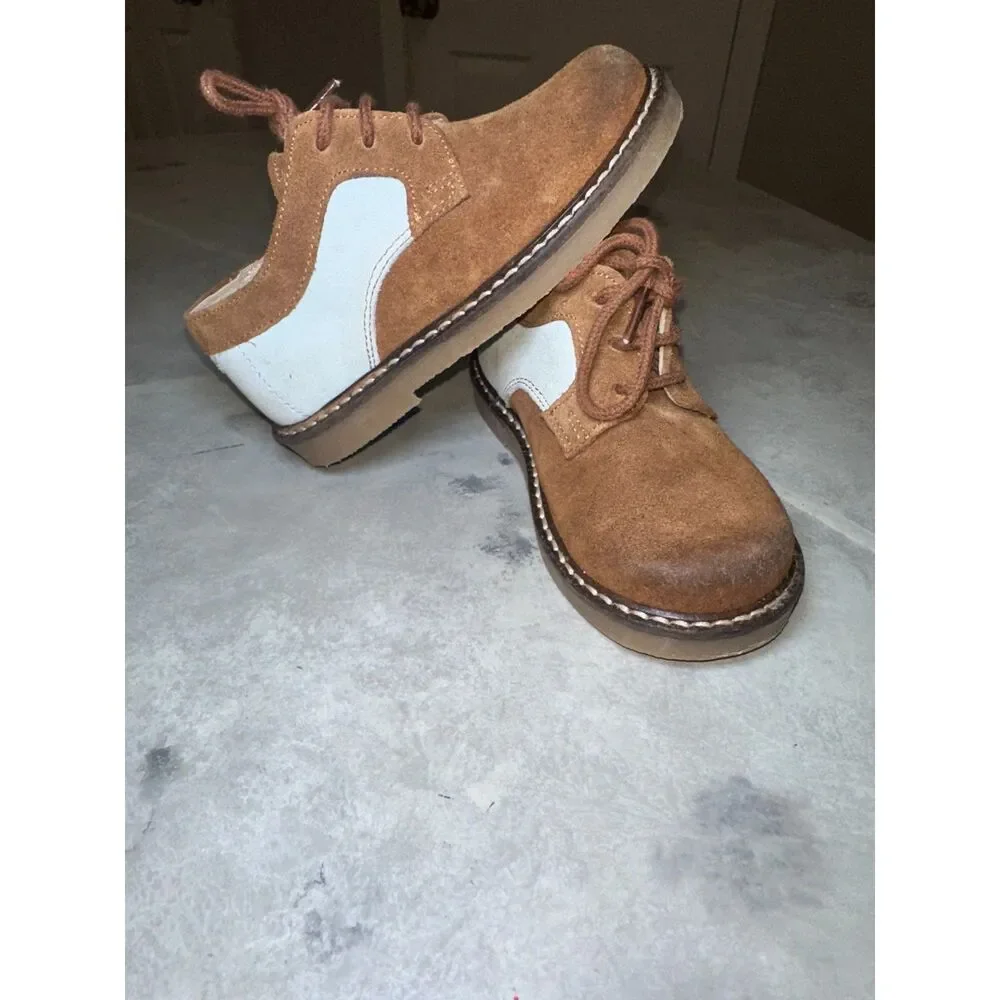 Fin & Vince Suede Retro Saddle Oxford Shoe, Cognac/ Pastel, Size 7 US‎ & Euro 23